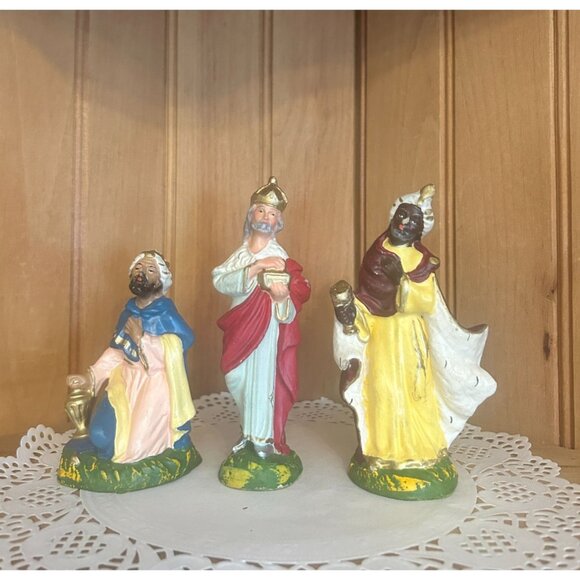 Vintage Italian Paper Mache Nativity Scene Baby Jesus Mary Joseph Shepherd Wise - Picture 3 of 7